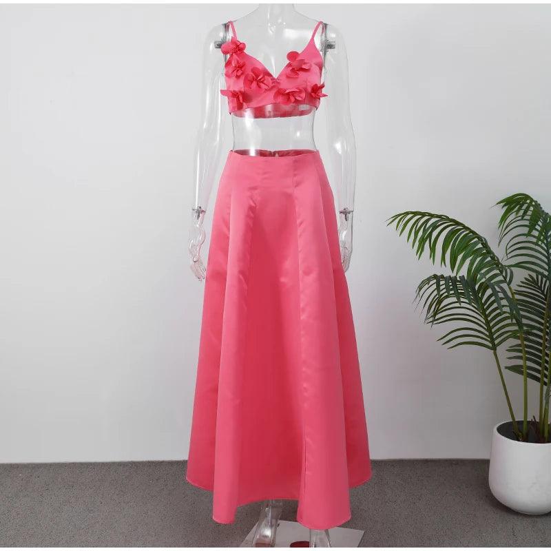 Conjunto Elegante de Verão: Saia Maxi e Top com Flores