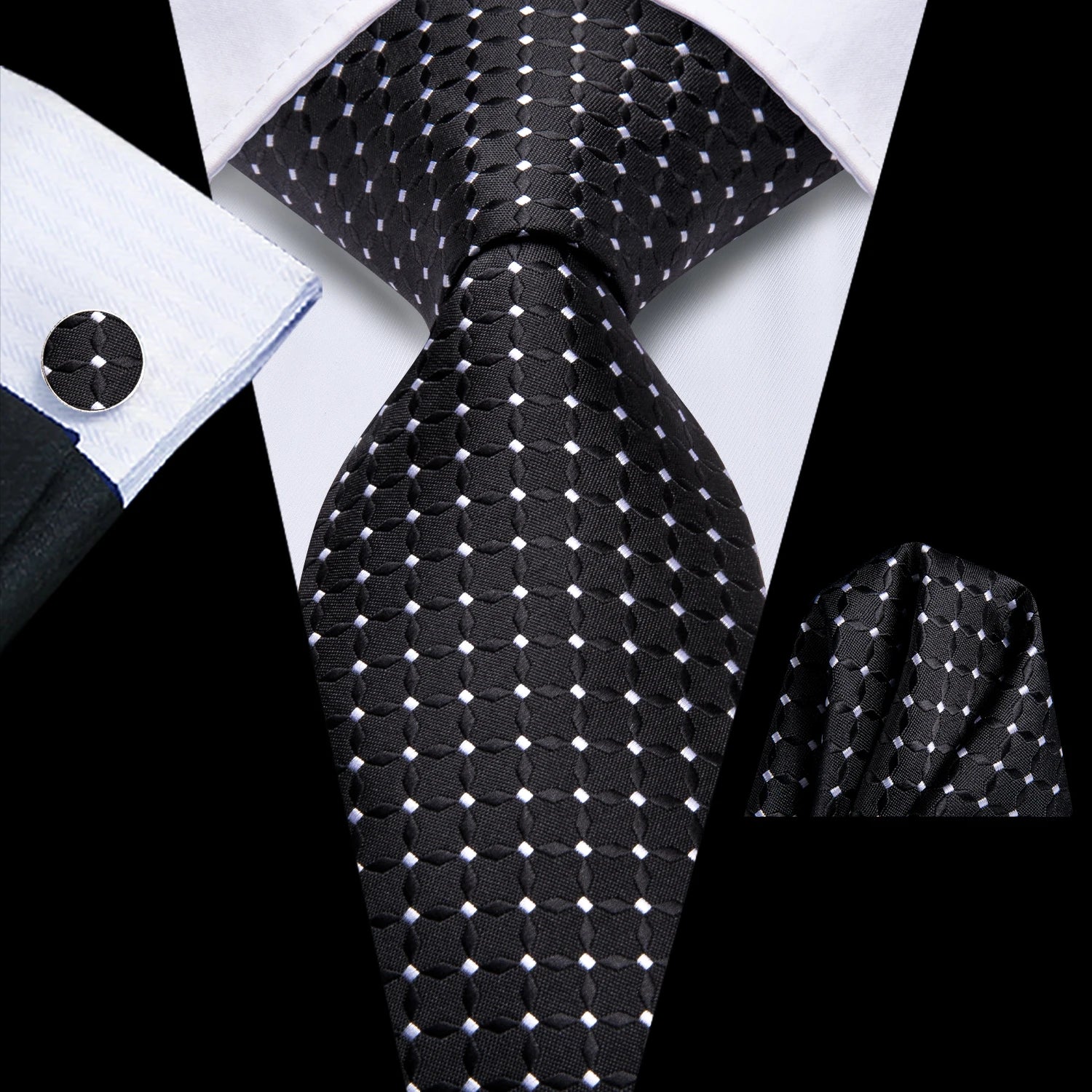Gravata Masculina de Luxo Preto Floral com Acessórios