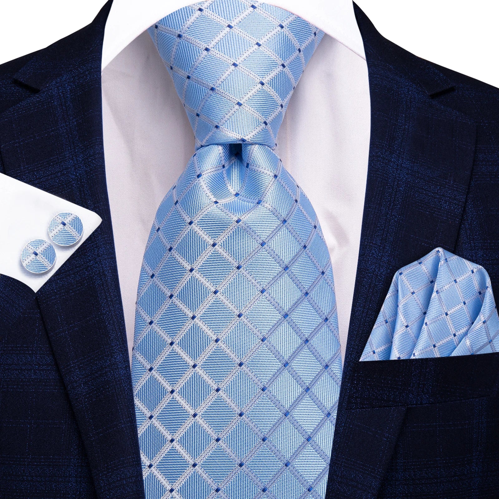 Conjunto de 3 Peças Gravata Masculina, Lenço de Bolso e Abotoaduras