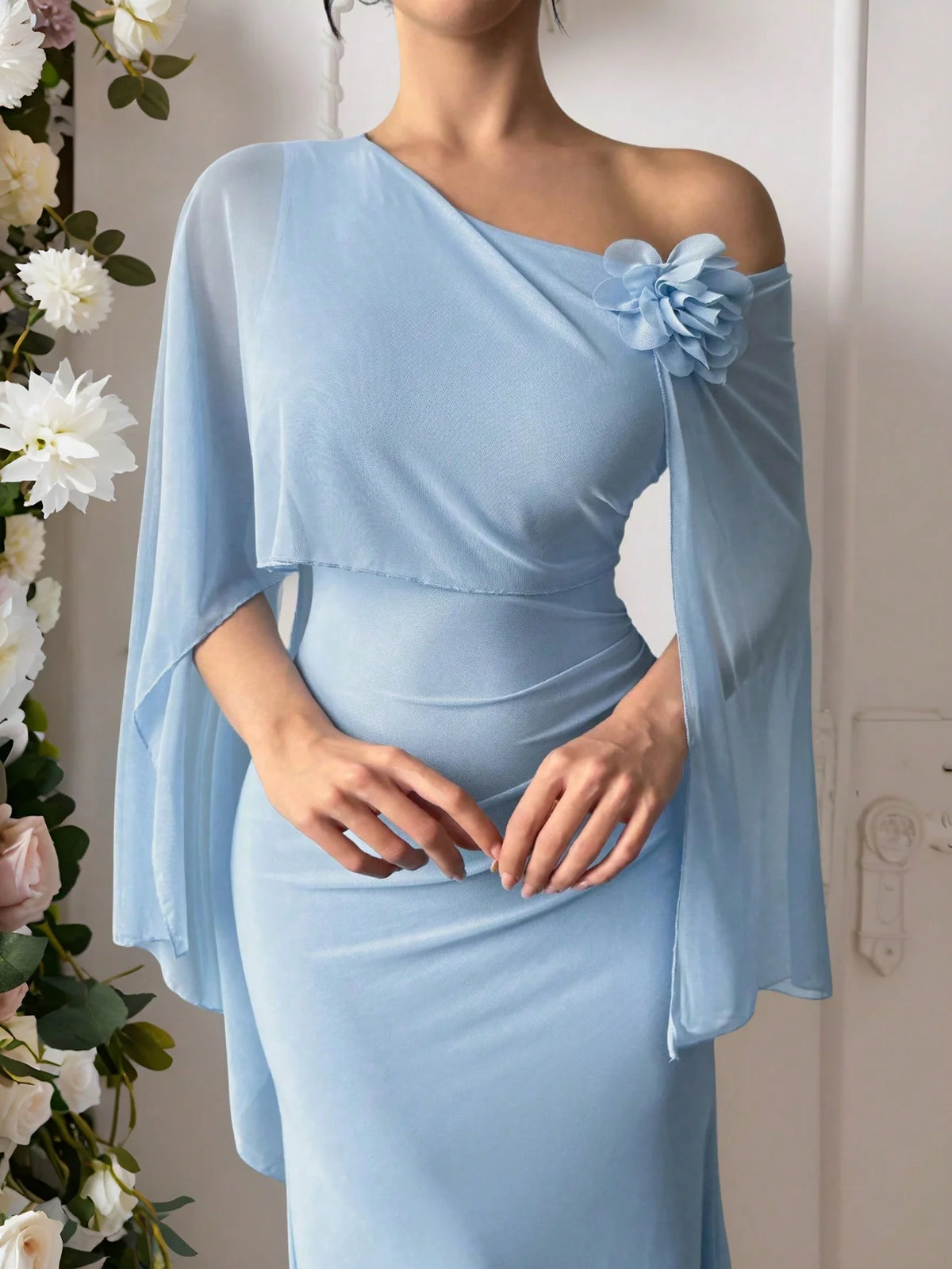 Vestido Longo Feminino de Um Ombro Só com Corpete by Loja Bruna Modas