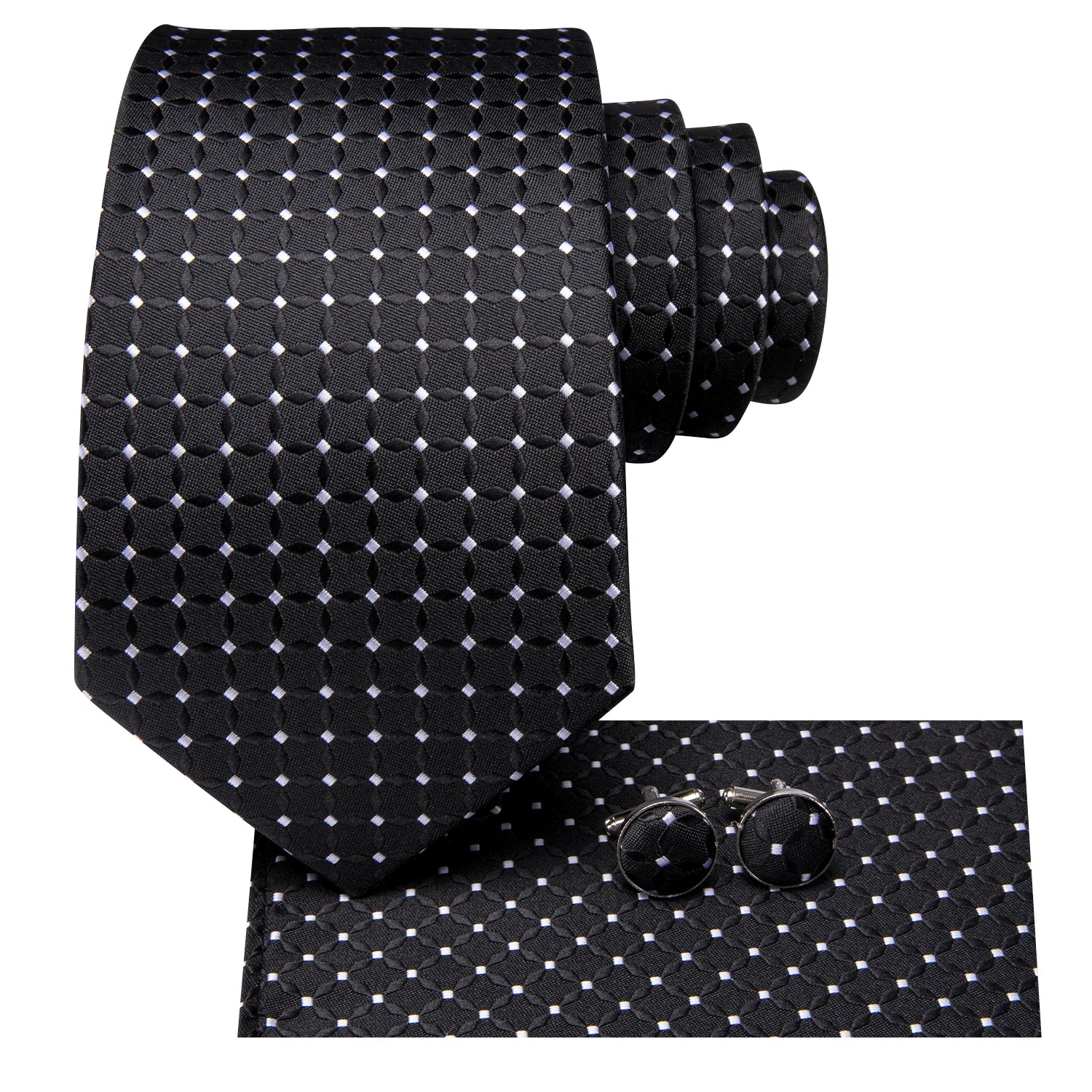kIt Gravata Masculina Hi Tie Jacquard com Lenço e Abotoaduras – Alta Qualidade