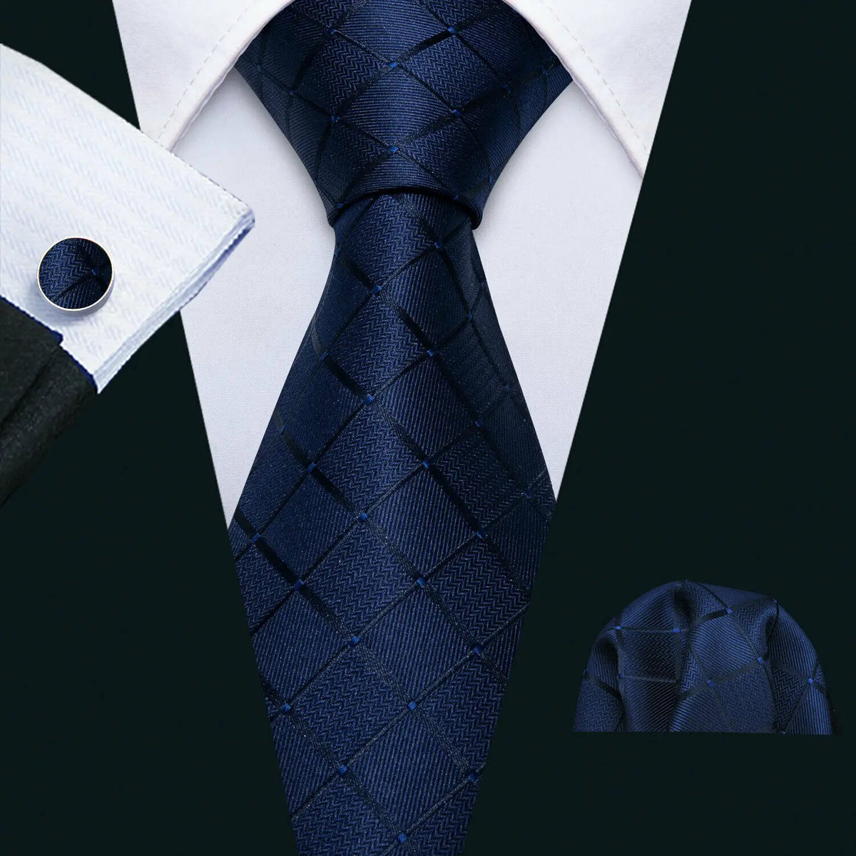 Gravata Masculina Clássica Azul com Lenço e Abotoaduras by Loja Bruna Modas
