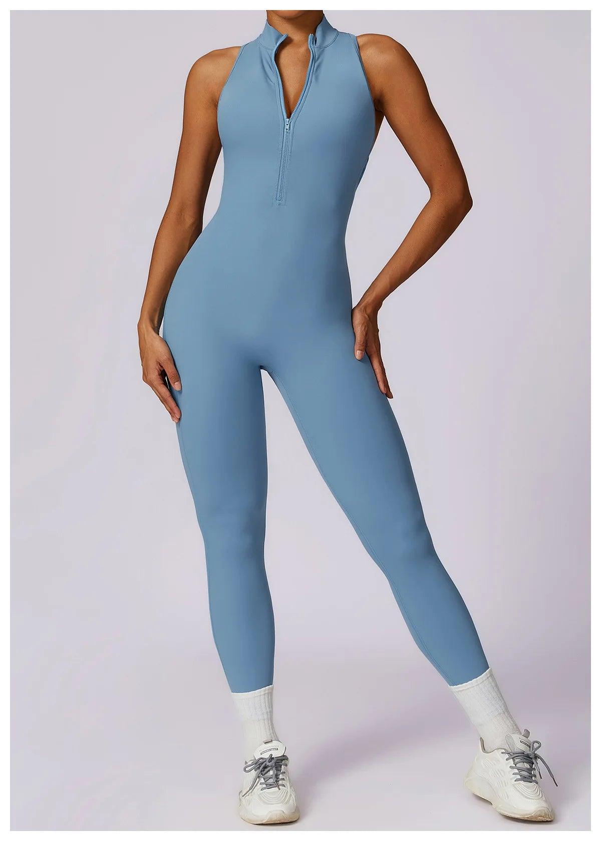 Macacão Feminino Fitness V-Back com Zíper