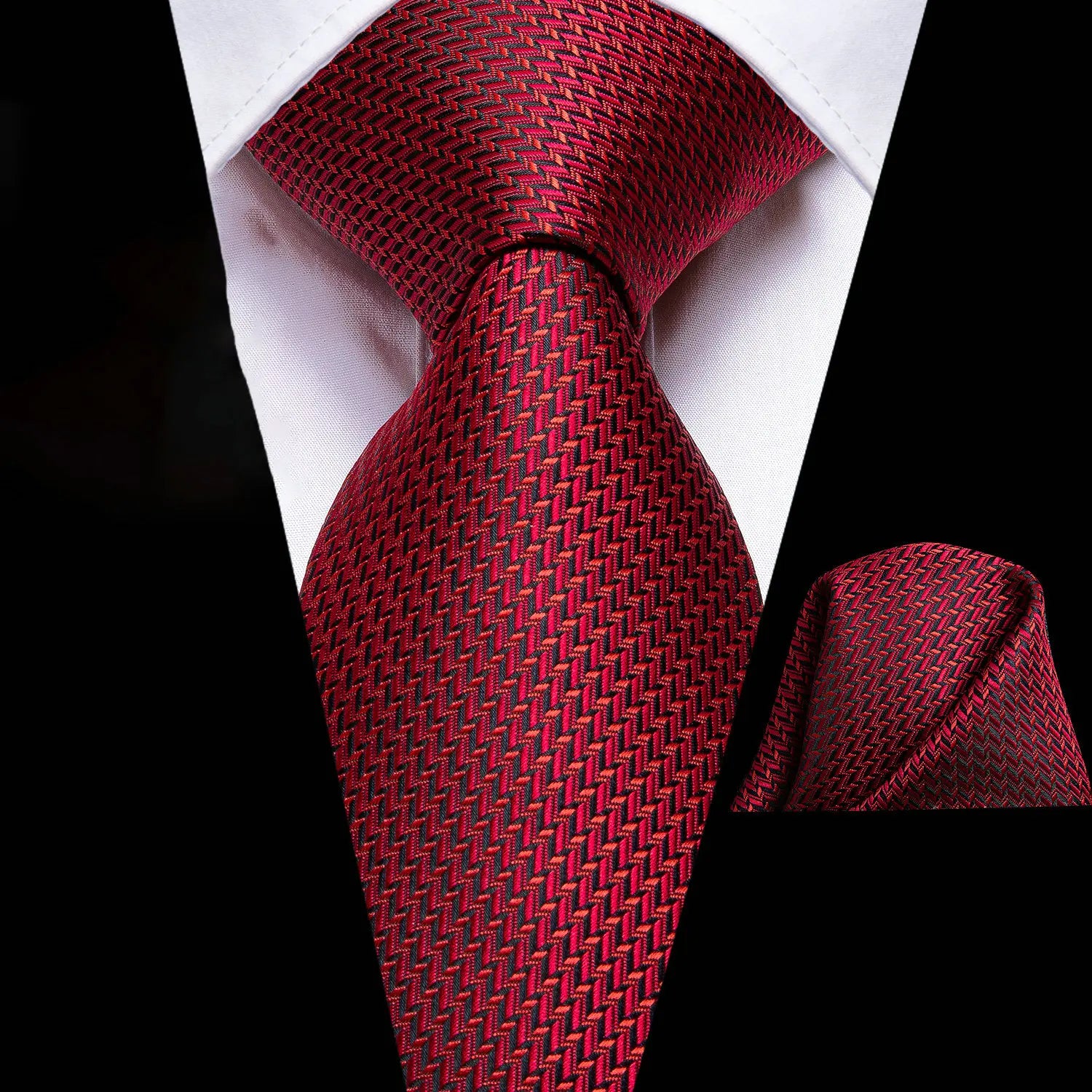 Gravata Masculina Poliéster Vermelho com Lenço de Bolso