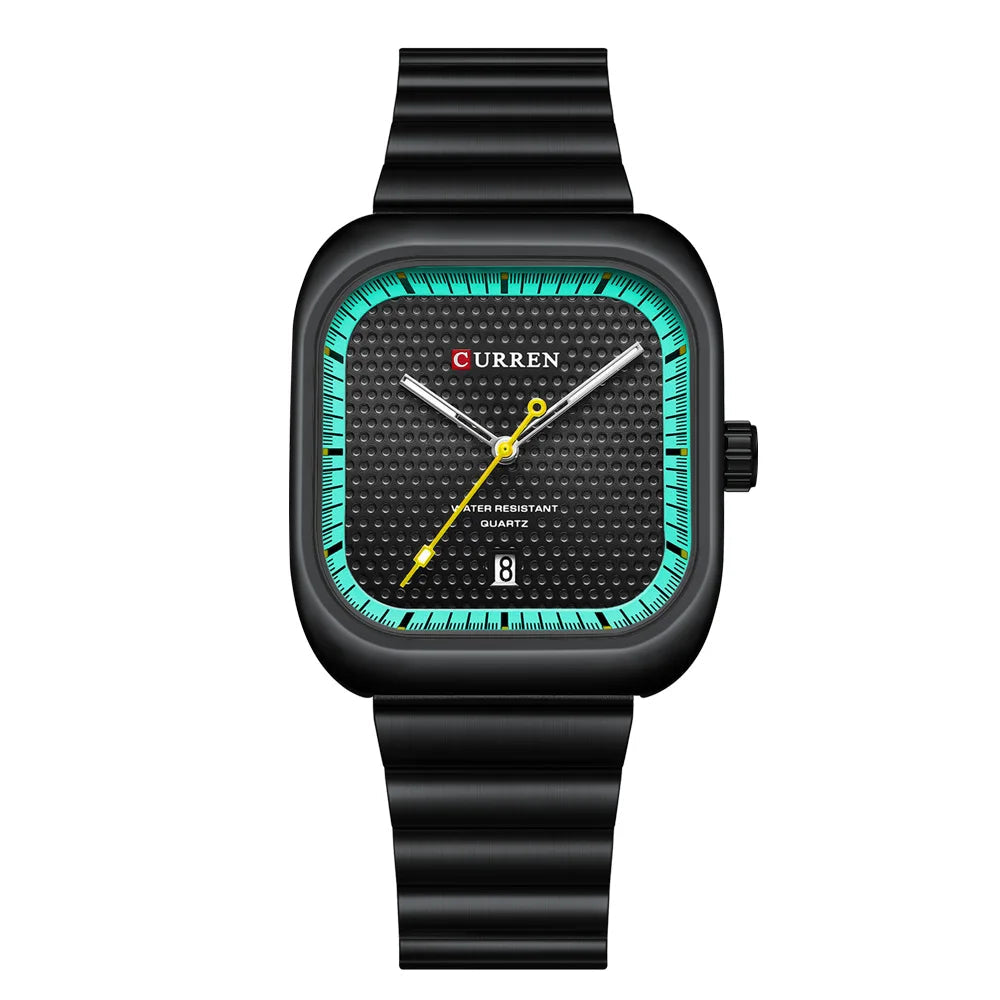 Relógio Masculino Quadrado Minimalista com Pulseira de Aço Inoxidável