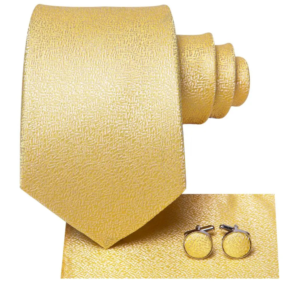 Kit de Gravata Masculina Amarela com Abotoaduras e Lenço