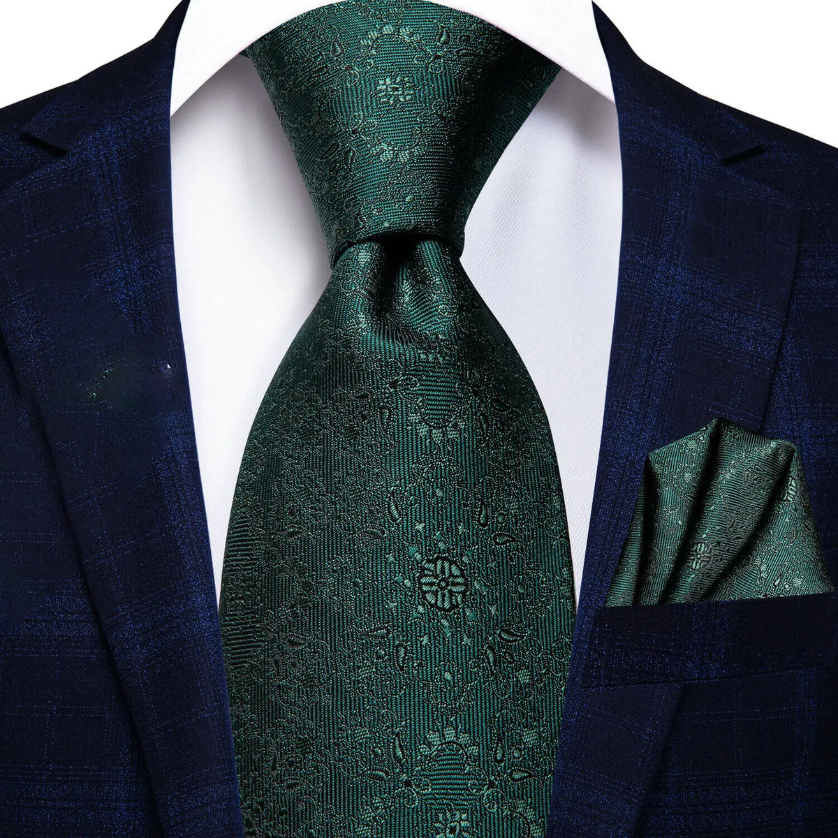 Gravata Masculina Verde Esmeralda com Lenço de Bolso