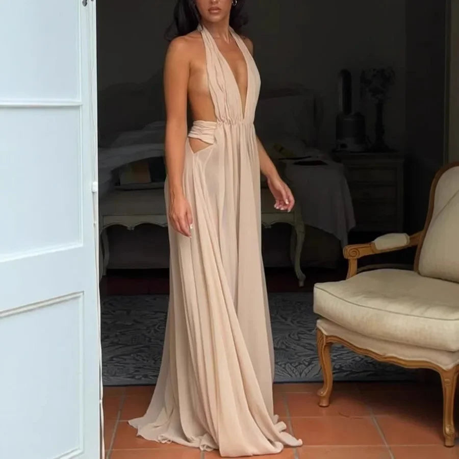 Vestido Longo Feminino de Festa com Decote em V Profundo