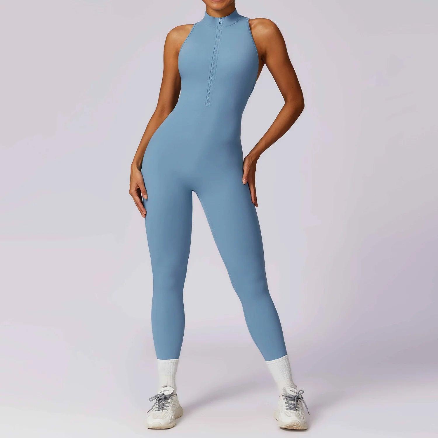 Macacão Feminino Fitness V-Back com Zíper