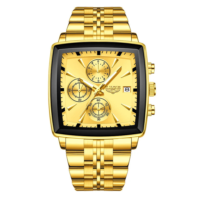 Relógio de Pulso Masculino Quadrado Pulseira de Aço by Loja Bruna Modas