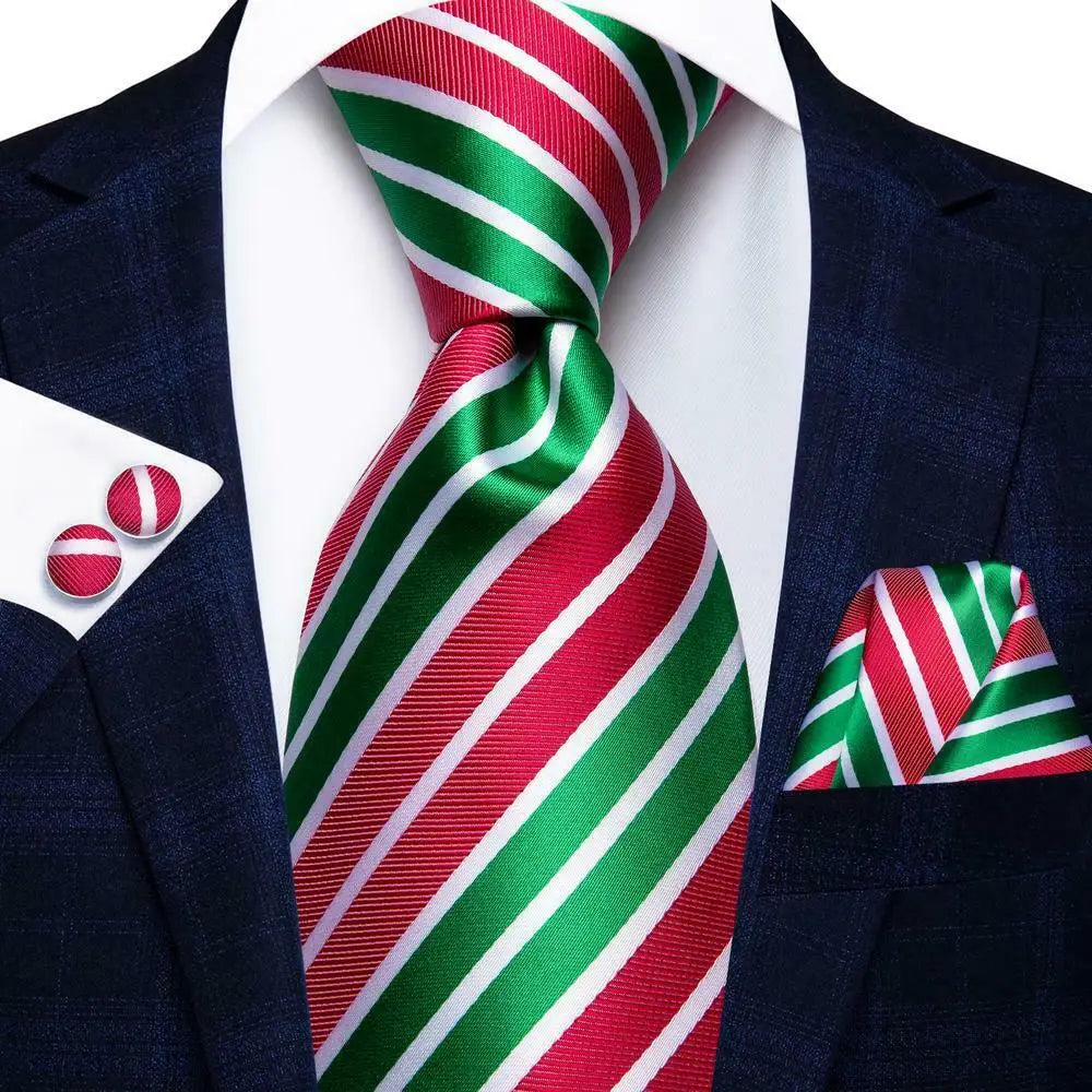 Conjunto de 3 Peças Gravata Masculina de Seda Vermelha com Lenço e Abotoaduras