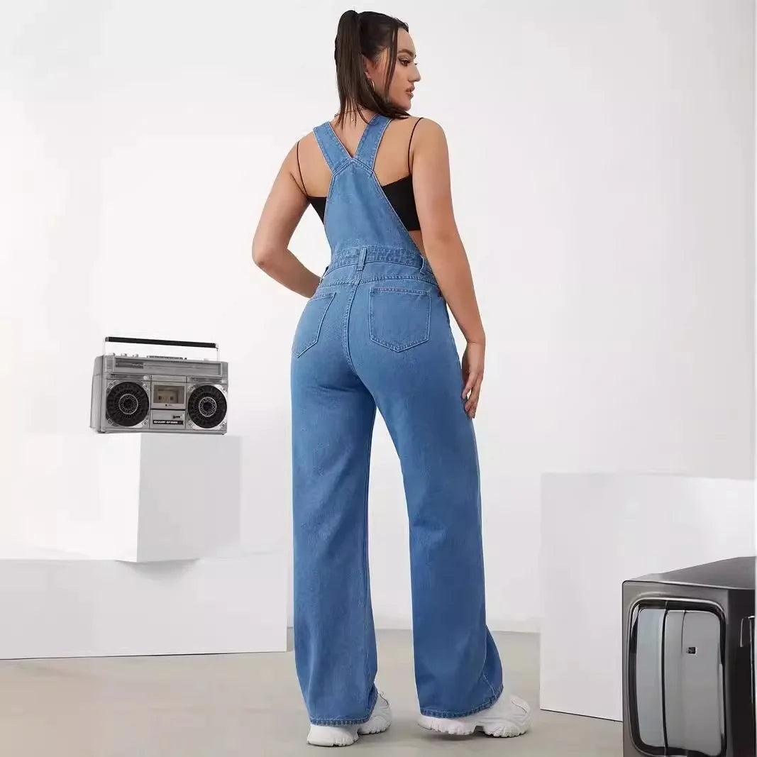 Macacão Feminino Jeans Estilo Urbano com Bolsos