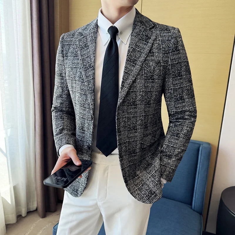 Blazer Masculino Xadrez Estilo Britânico Elegante e Moderno