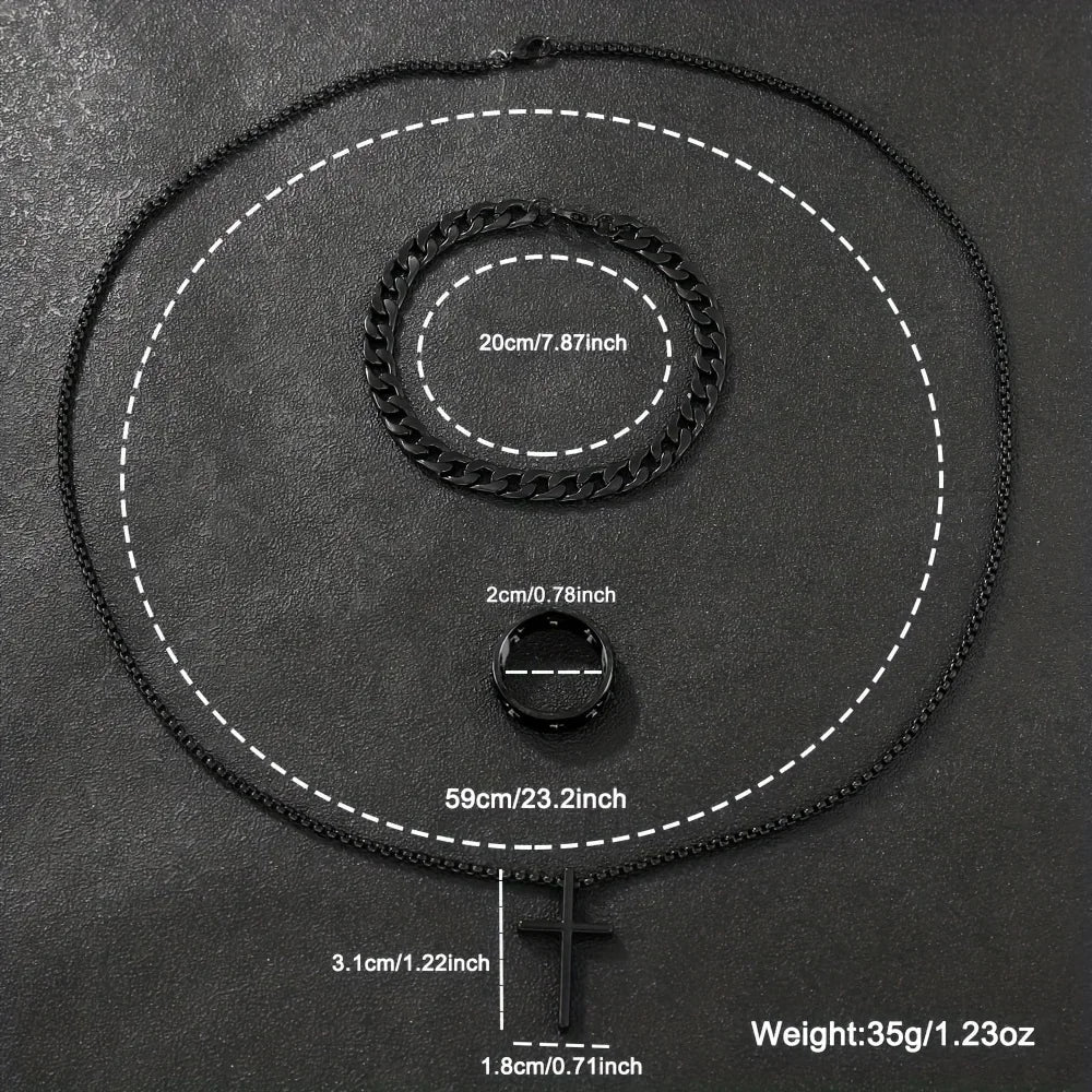 Conjunto de Jóias Masculina com Colar com Pingente de Cruz