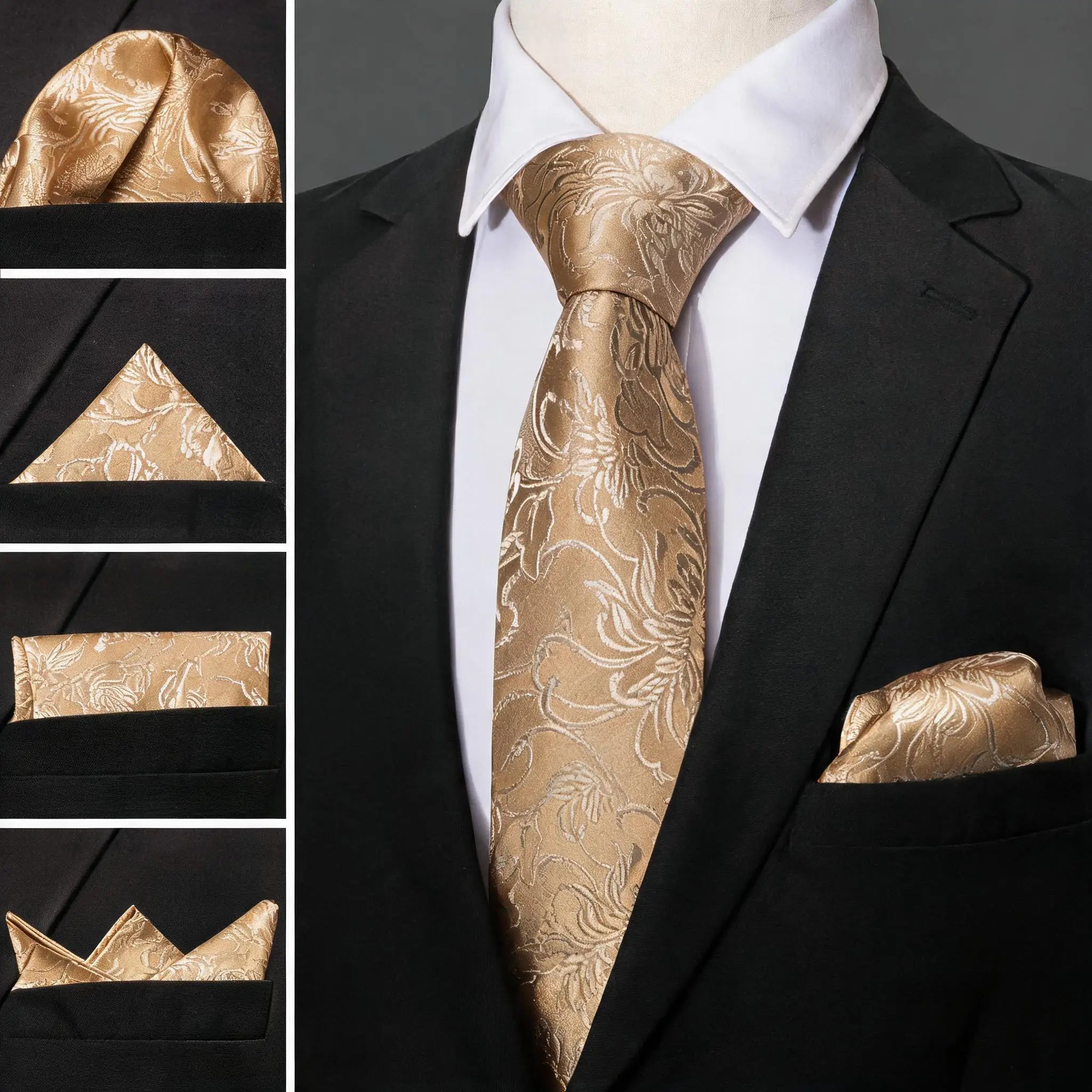 Gravata Masculina Dourada com Lenço de Bolso