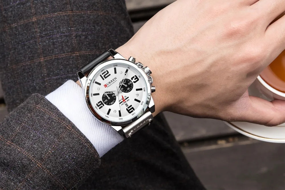 Relógio Masculino Quartzo Clássico com Pulseira de Couro by Loja Bruna Modas
