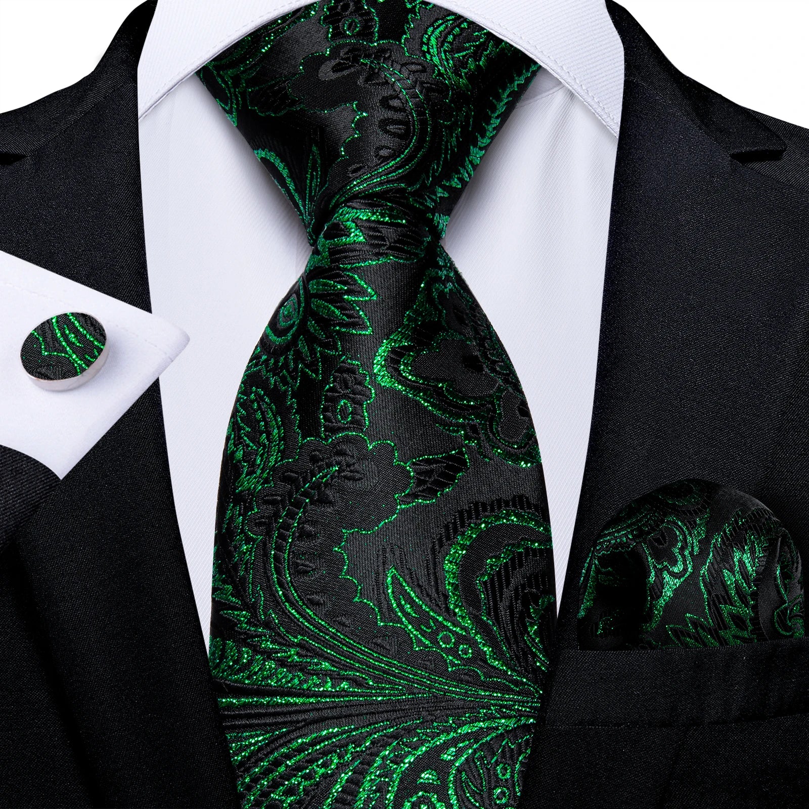 Kit de Gravata Masculina Floral de Seda com Poliéster