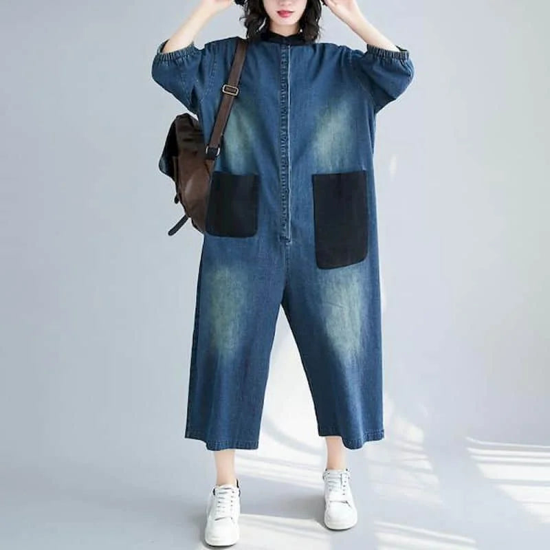 Macacão Feminino Jeans Manga Longa