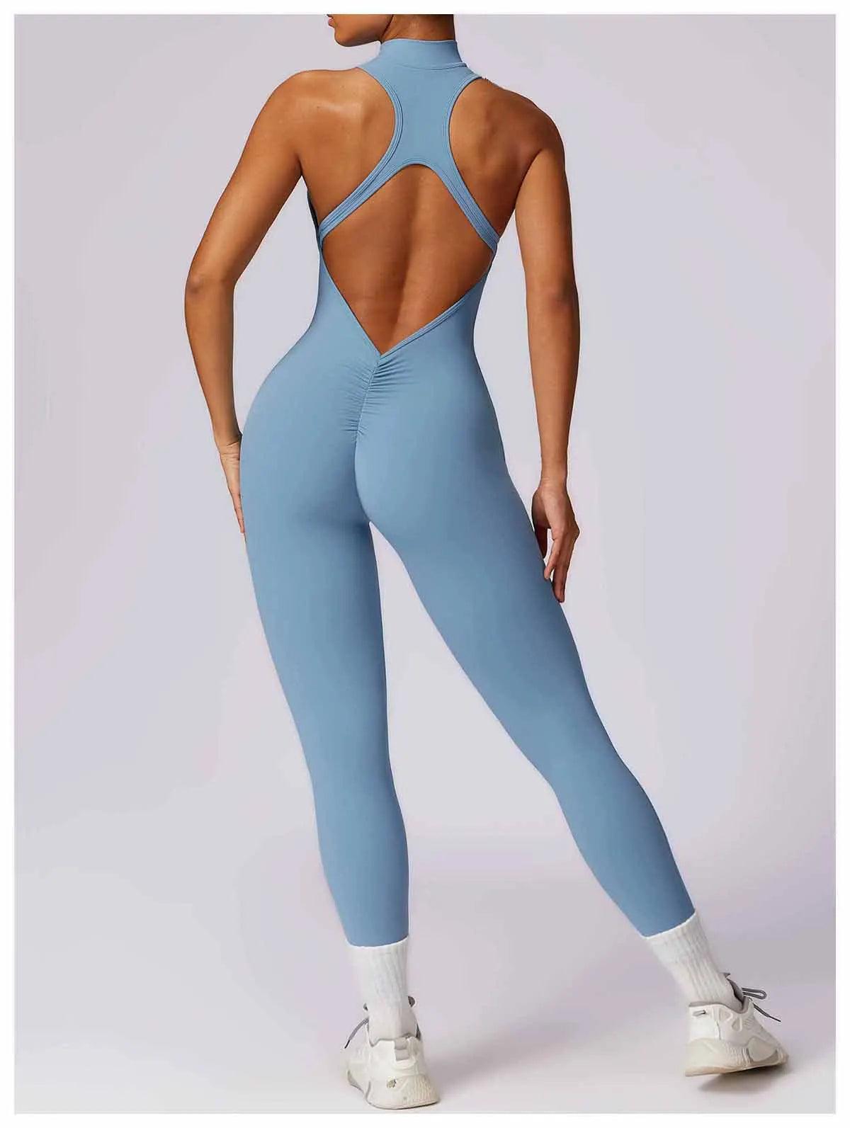 Macacão Feminino Fitness V-Back com Zíper