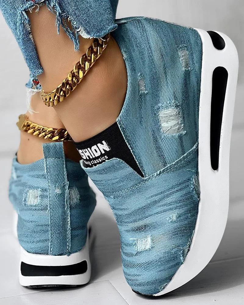 Tênis Feminino Casual Denim Rasgado