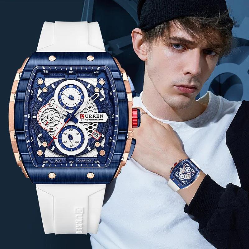 PROMOÇÃO Relógio Masculino Curren Retangular de Quartzo com Pulseira Silicone