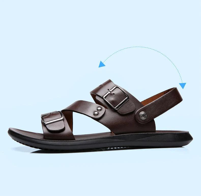 Sandália Masculina de Couro PU com Fivela Dupla