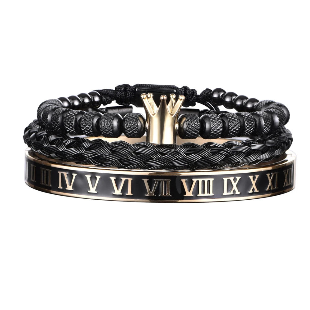 Pulseira Masculina de Luxo Coroa Romana