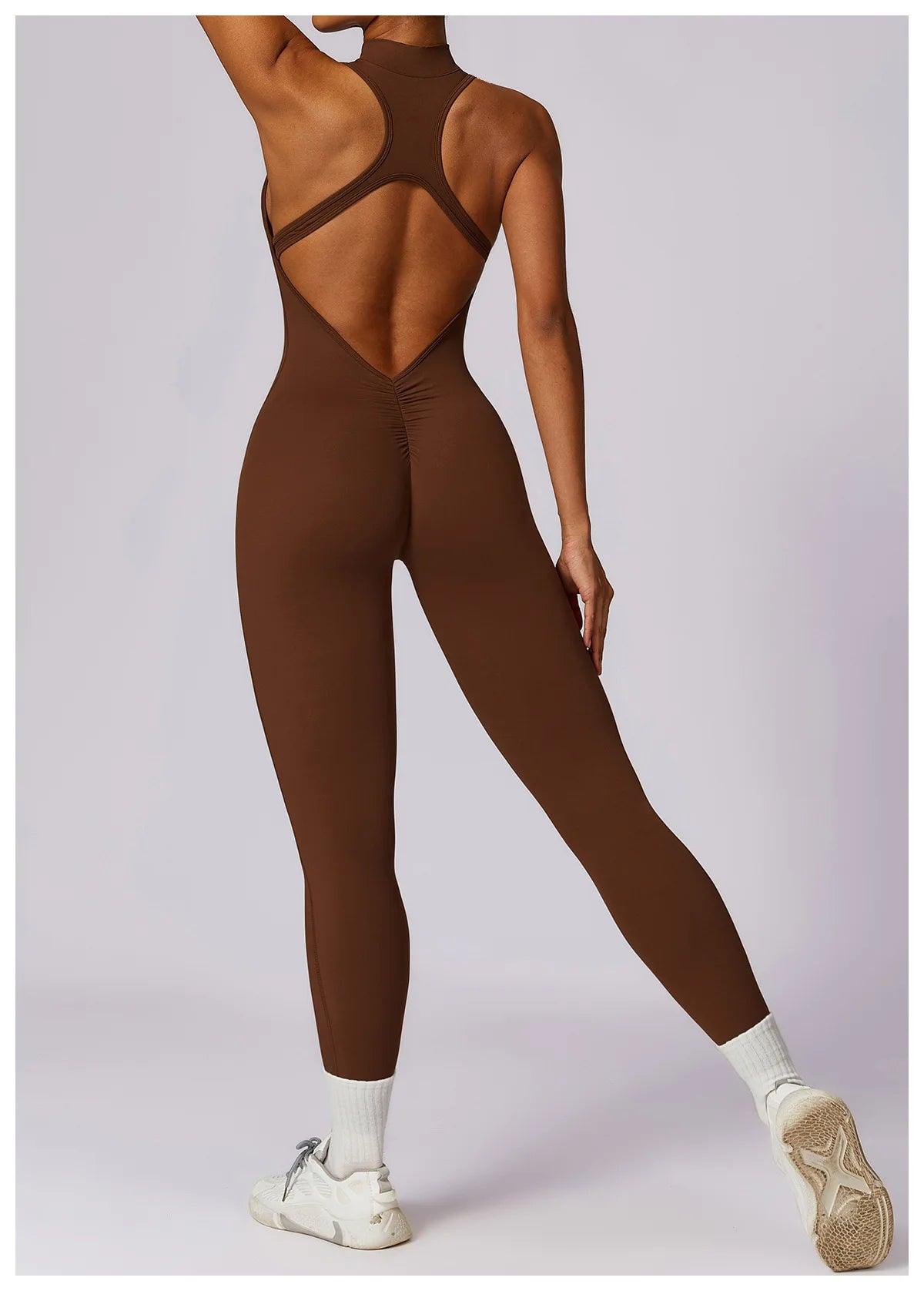 Macacão Feminino Fitness V-Back com Zíper