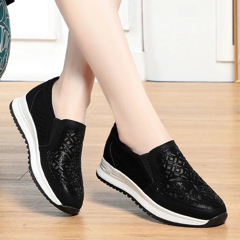 Mocassim Feminino Casual de Couro PU Antiderrapante