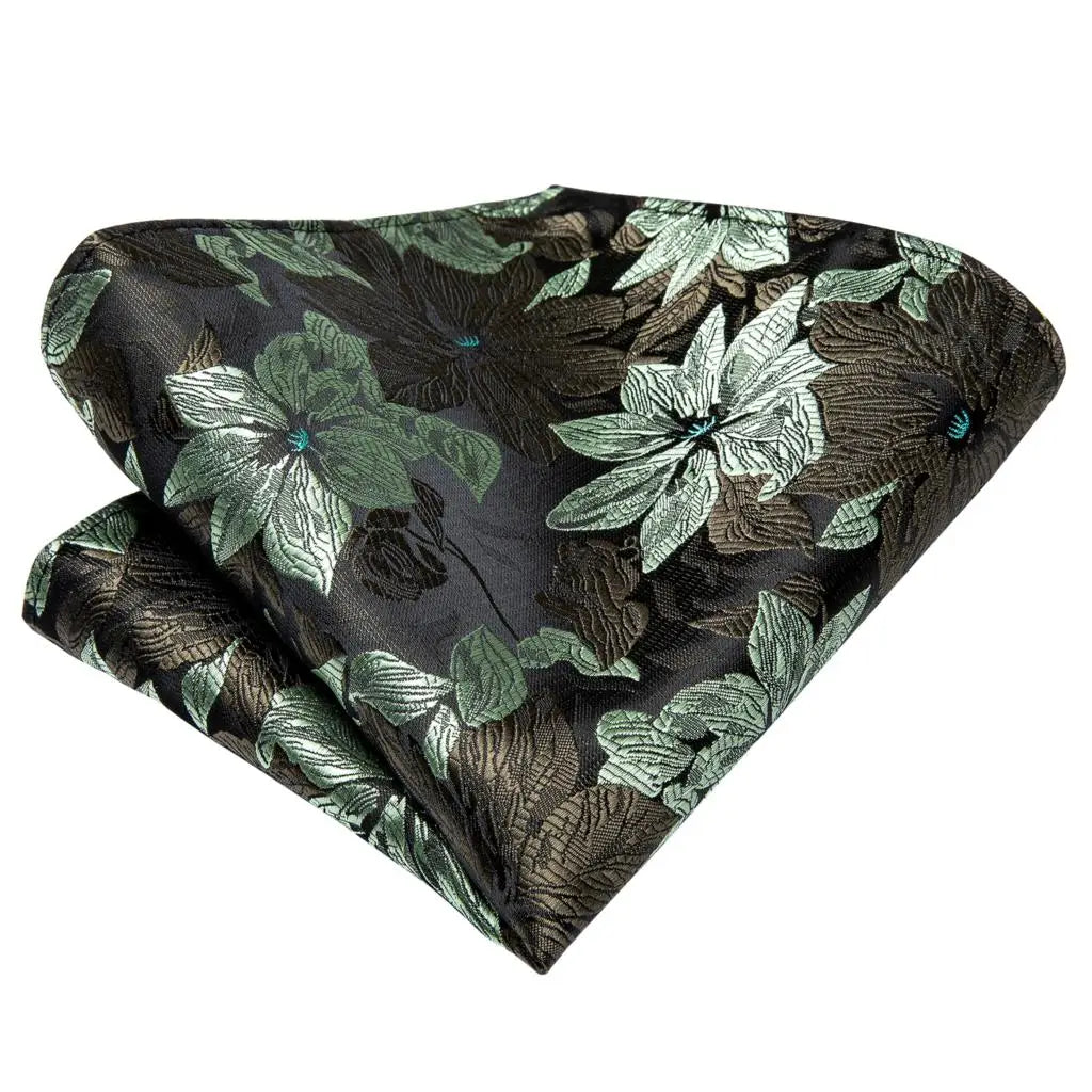 Conjunto de Gravata Masculina Floral Verde