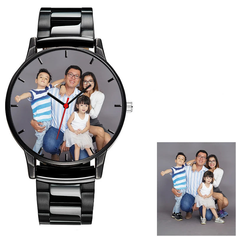 Relógio Masculino Aço Inox Preto Personalizável Com Foto Da Família