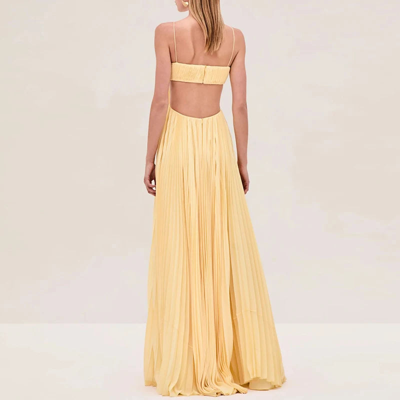 Vestido Longo Elegante Ombro a Ombro Plissado Starlight™