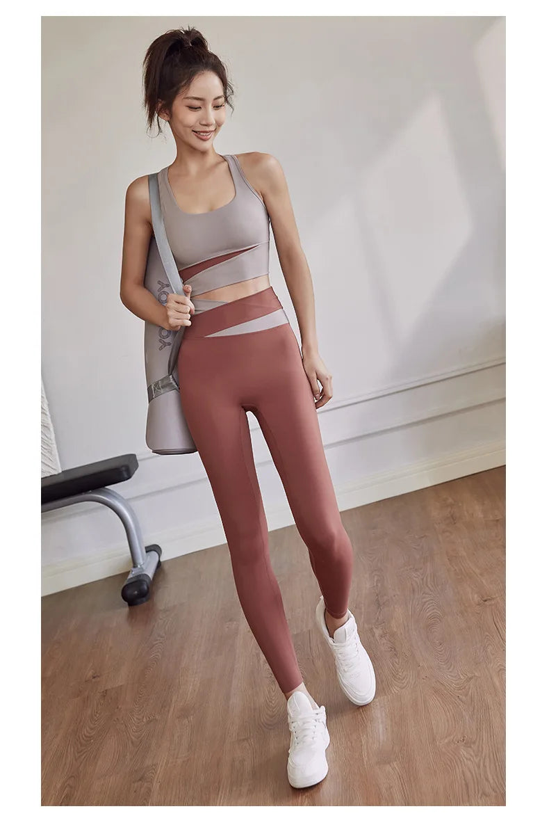 Conjunto De Yoga Feminino Calça Leggings e Top Para Fitness