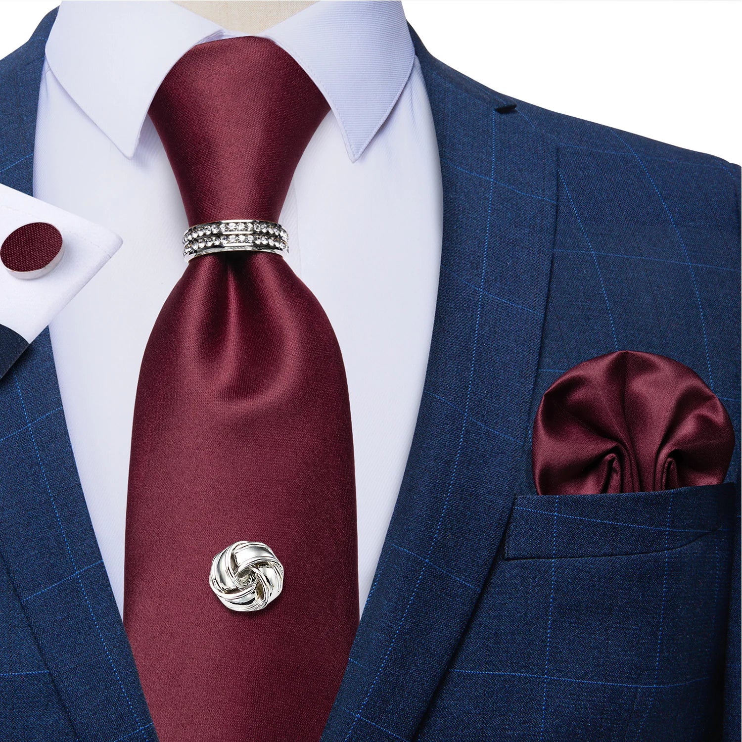 Conjunto de Gravata Masculina de Luxo Vermelho 8cm