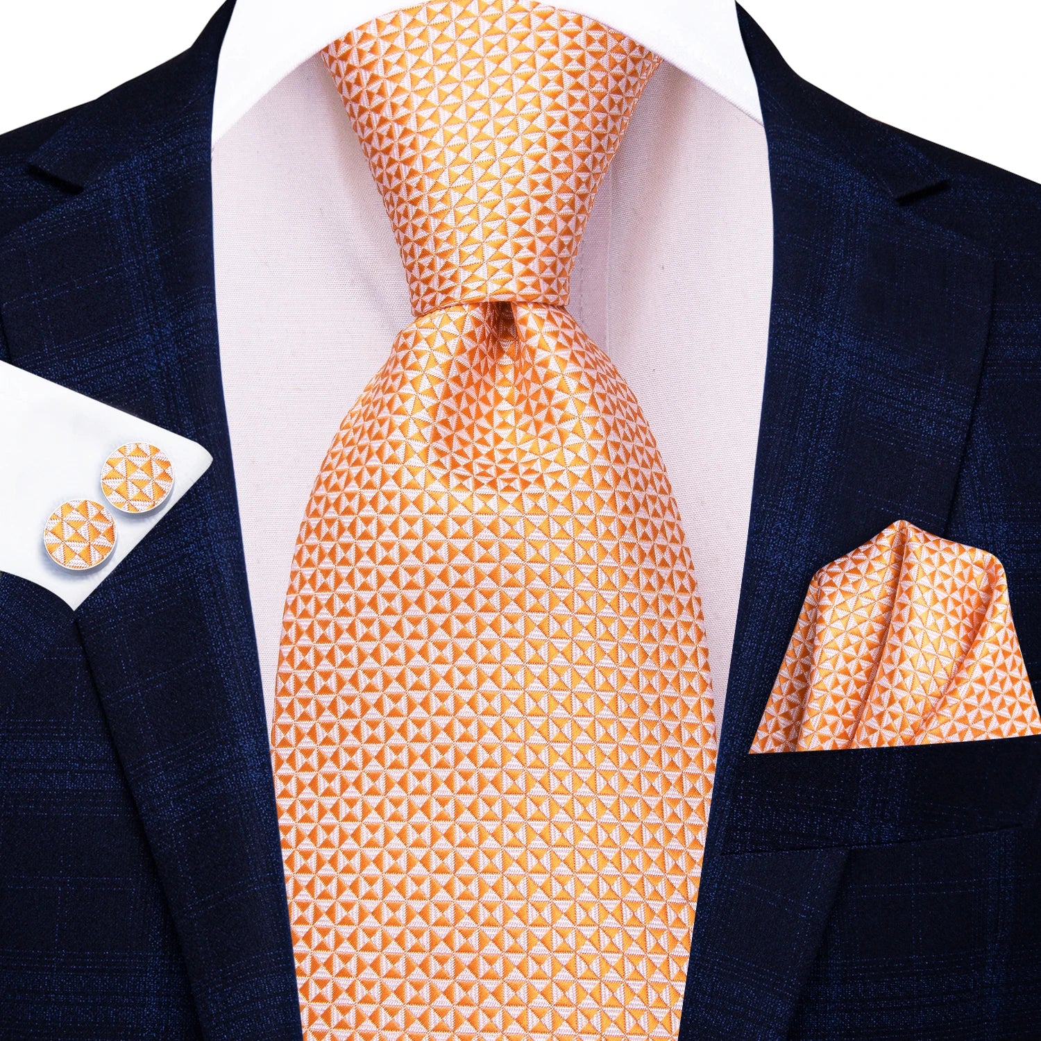 Conjunto de 3 Peças Gravata Masculina, Lenço de Bolso e Abotoaduras