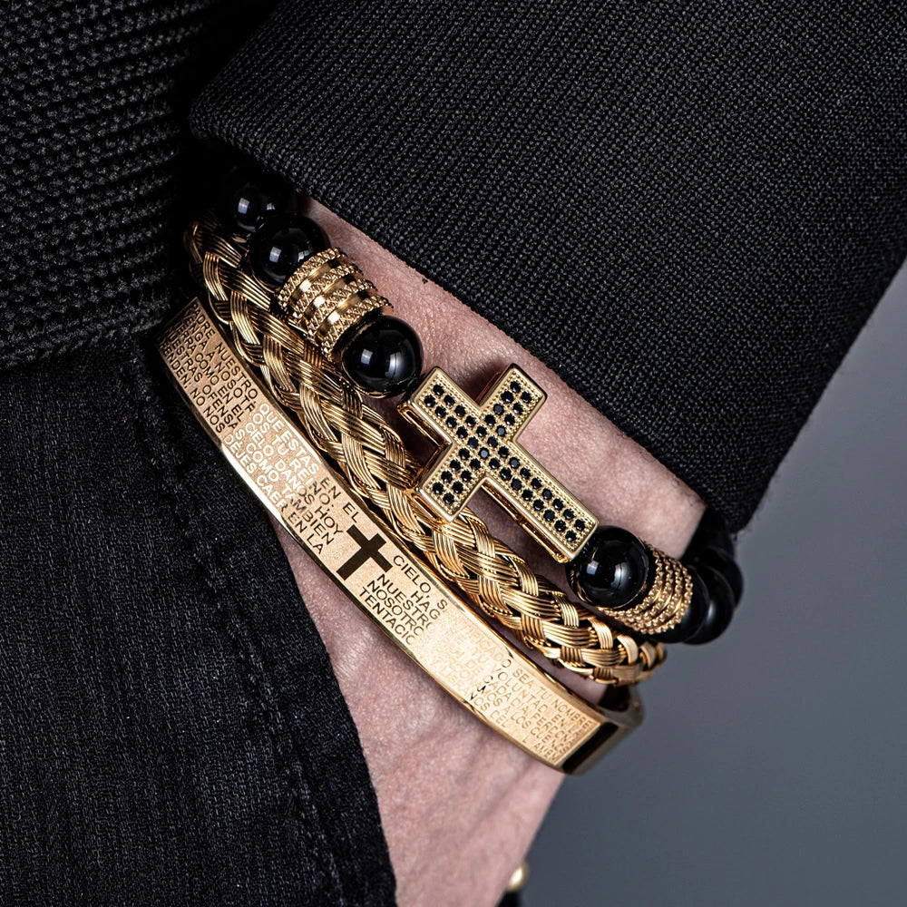 Pulseira Masculina Vintage com Contas de Ônix