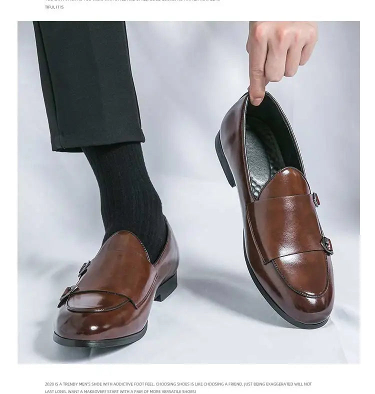 Sapato Masculino de Couro PU Estilo Monge