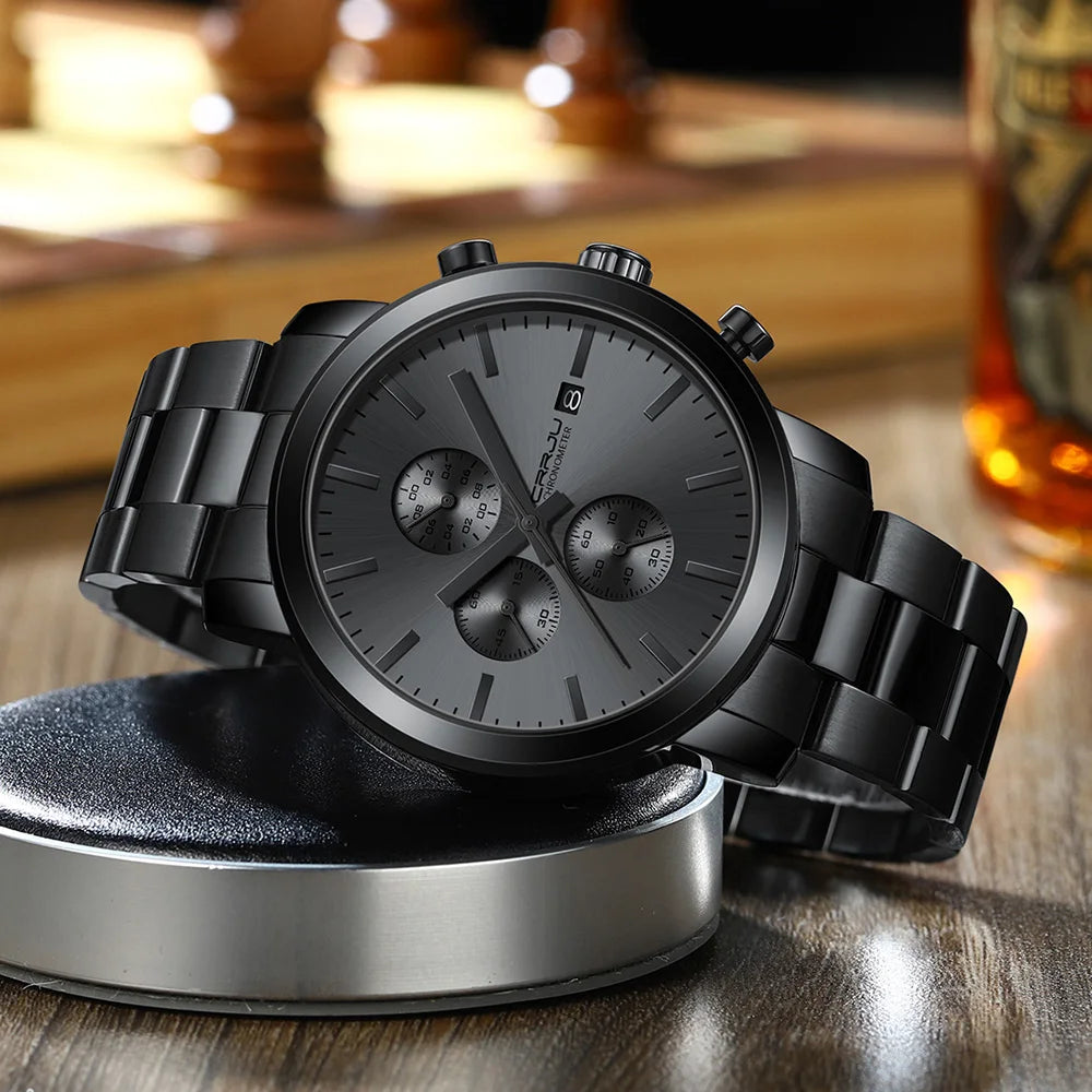 Relógio Masculino de Luxo em Aço Inoxidável Preto