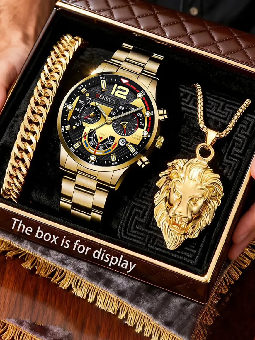 Kit de Presente Masculino com Relógio e Pulseira Leão de Judá