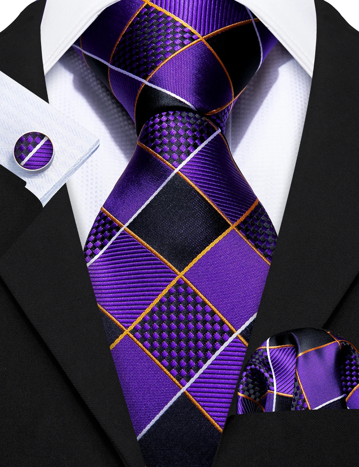 Gravata Masculina Xadrez de Luxo com Acessórios