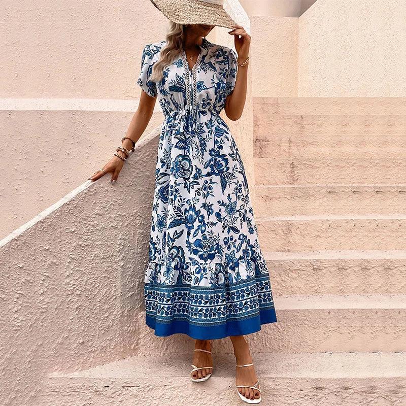 Vestido Longo Feminino Casual Estampado Floral