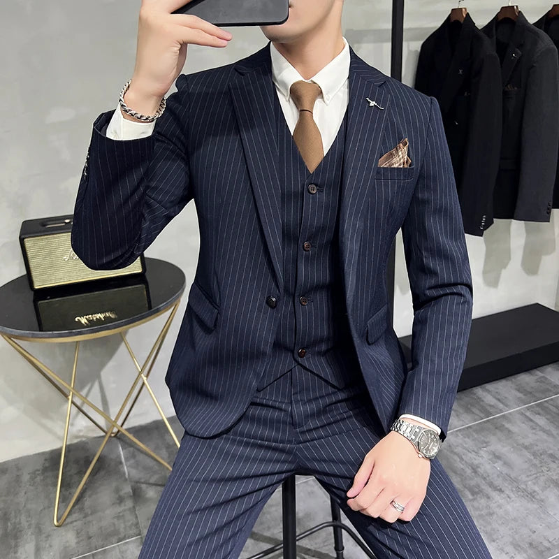 Terno Masculino Slim Listrado 3 Peças Valdoro