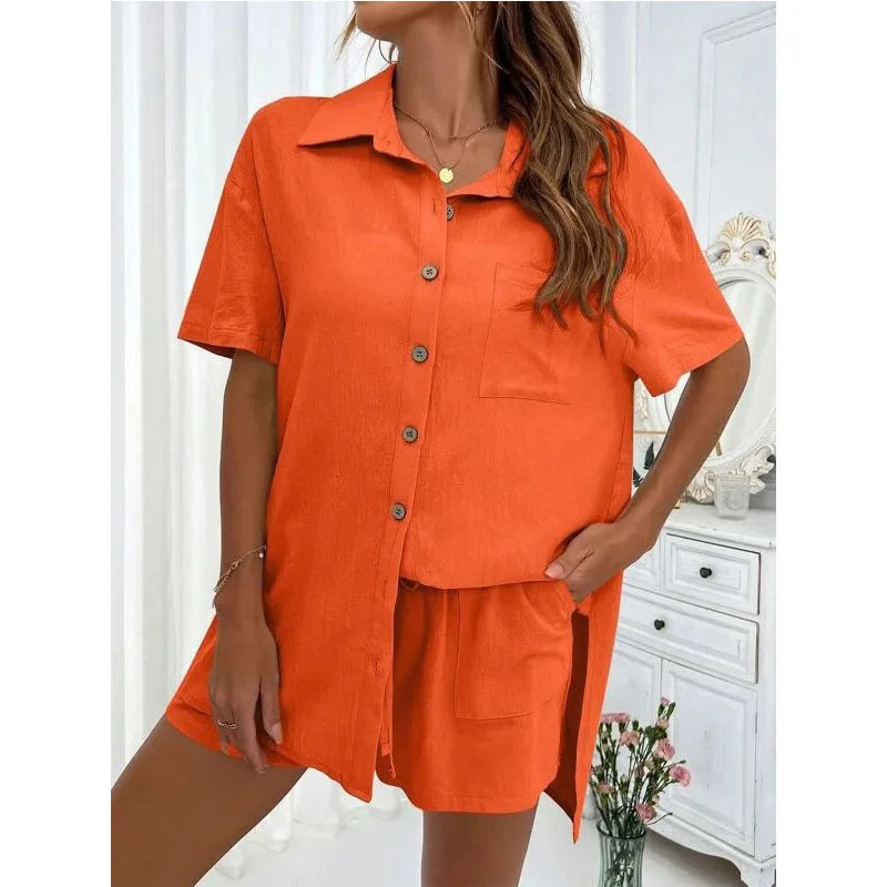 Conjunto Feminino Casual 2 Peças Short e Blusa Comprida