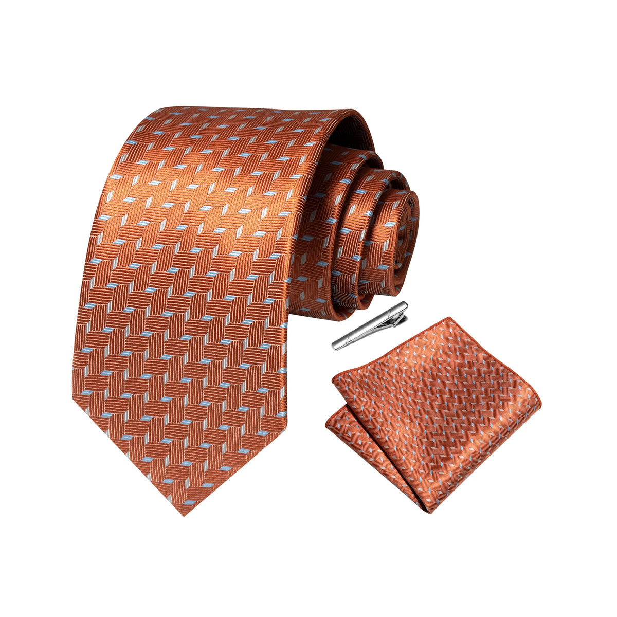 Gravata Masculina Poliéster com Estampa Paisley com Lenço de Bolso