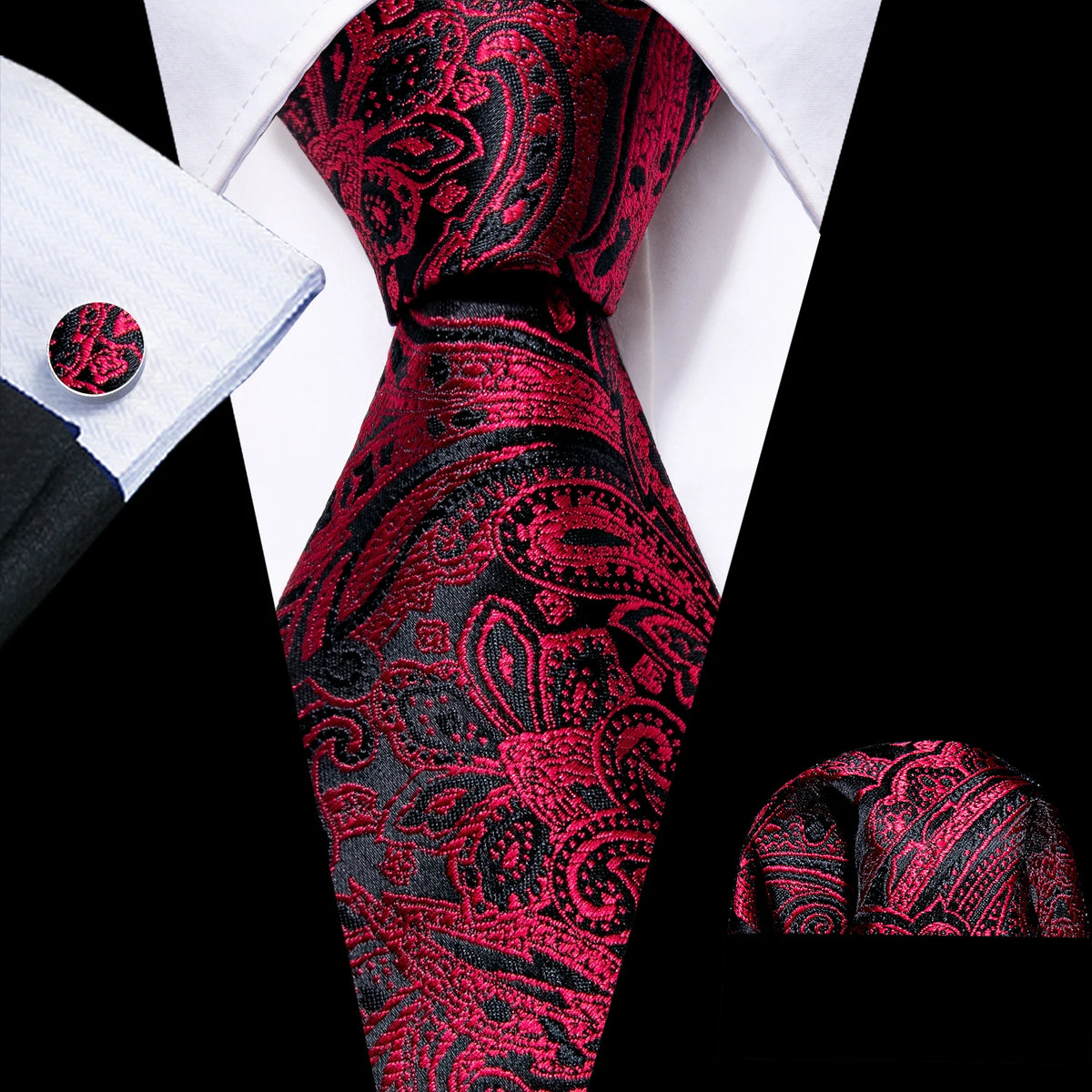 Gravata Masculina Clássica Vermelho e Preto com Acessórios by Loja Bruna Modas