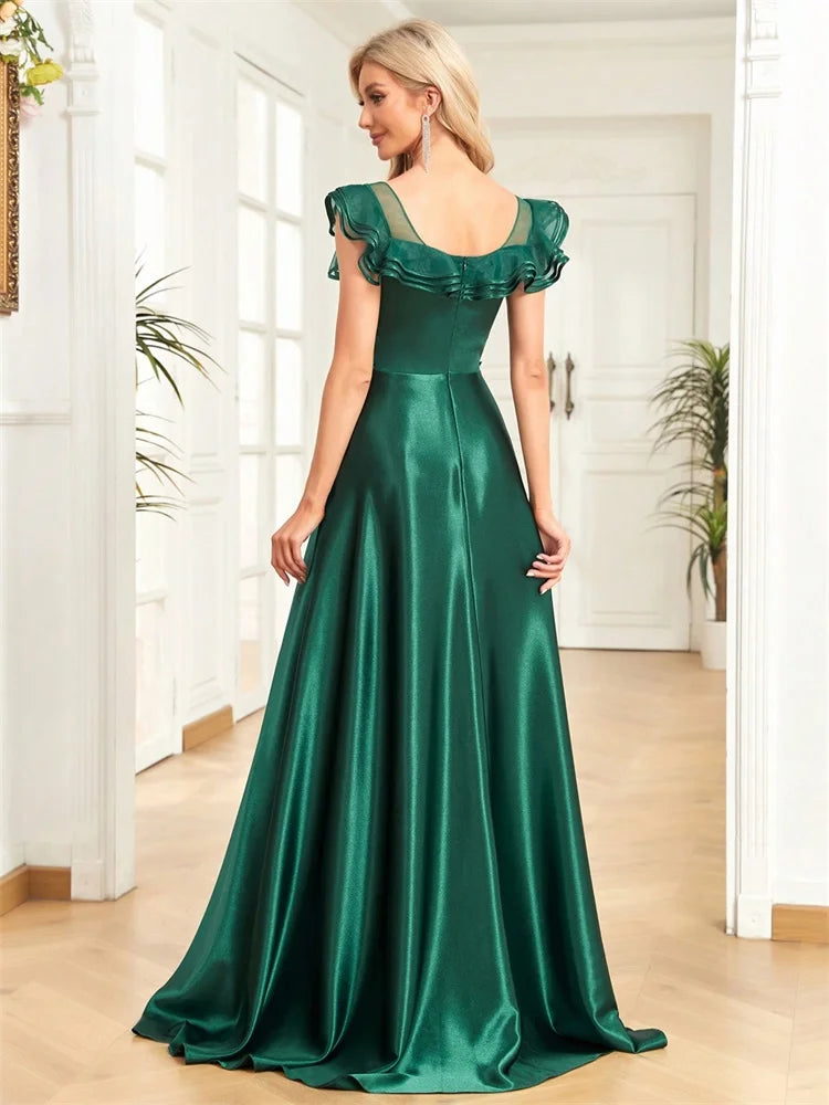 Vestido Longo de Luxo em Cetim Emerald Siren™