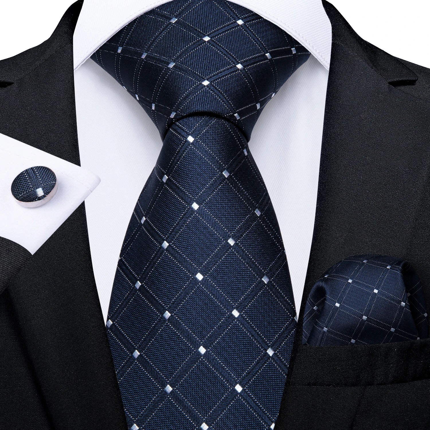 Gravata Masculina Poliéster Azul Marinho Poá com Acessórios