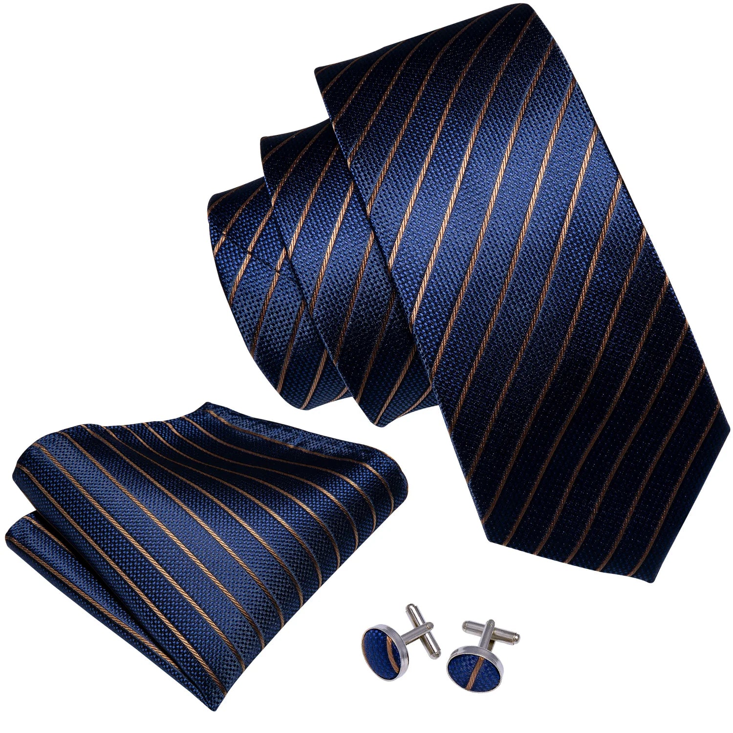 Gravata Masculina Azul Marinho Listrado com Acessórios