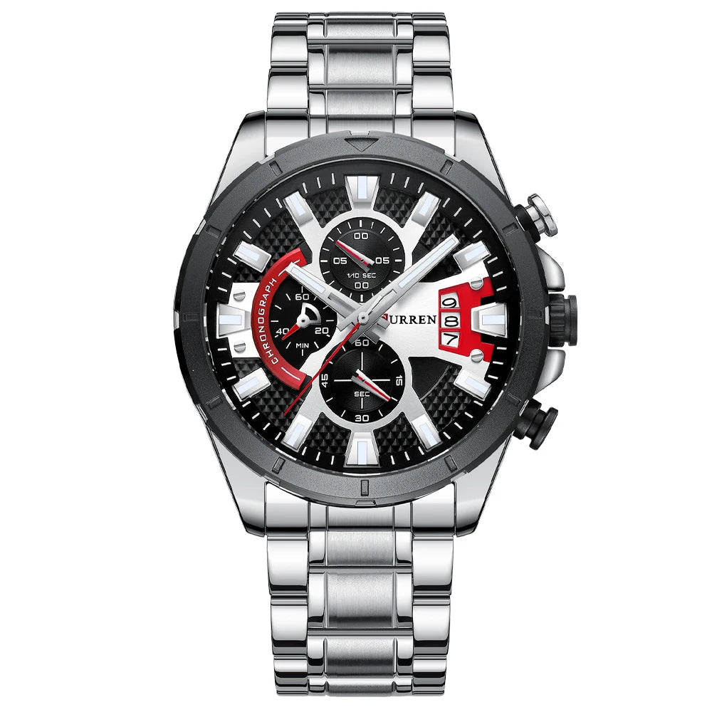 Relógio Masculino Pulseira de Aço Inoxidável com Mostrador Grande