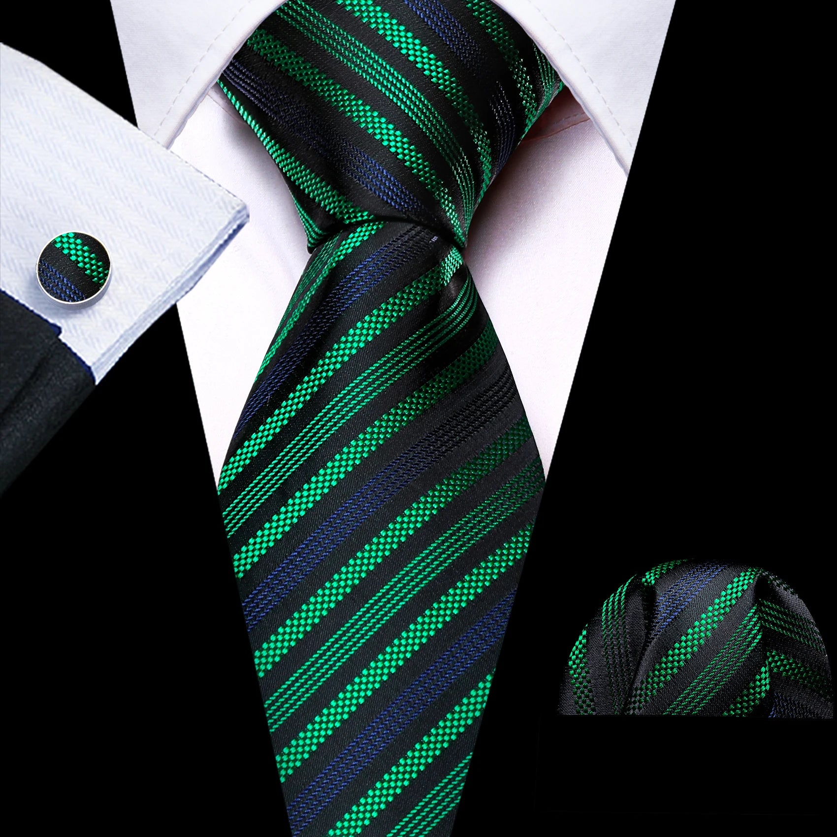 Gravata Masculina Social Verde Clássico com Lenço e Abotoaduras